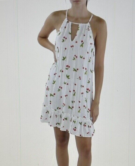 Aqua Womens White Cherries Printed Mini Tiered Halter Dress Size Various