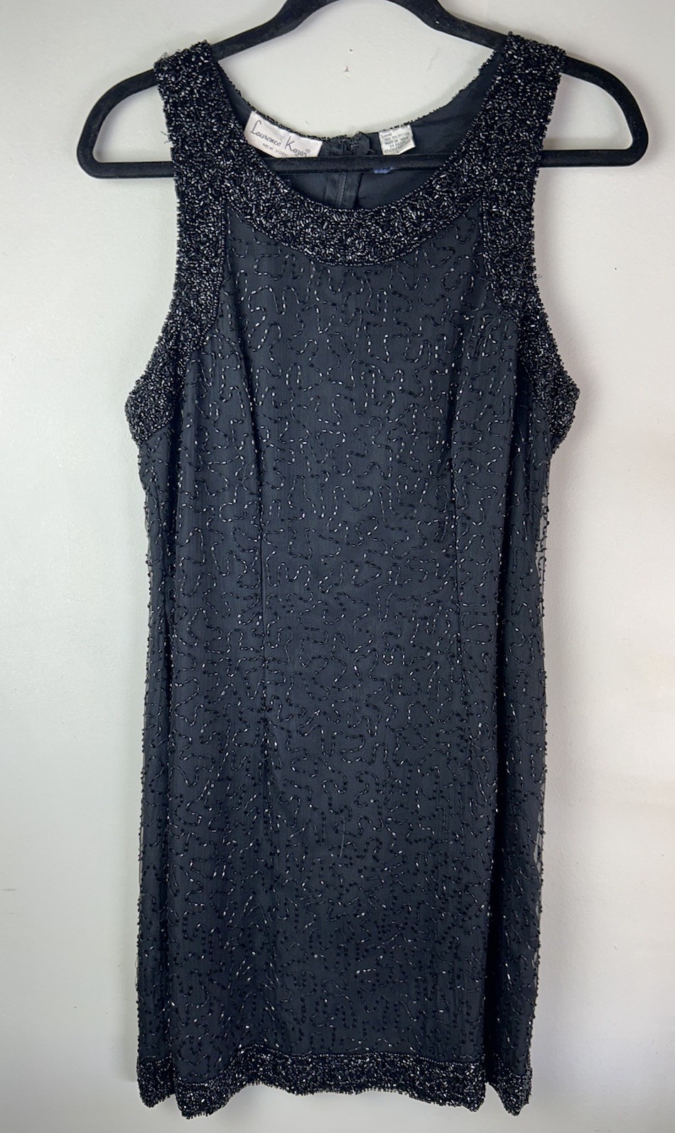 Lawrence Kazar Vtg Black Silk Sequined Beaded Evening Sheath 90’s Y2k Cocktail