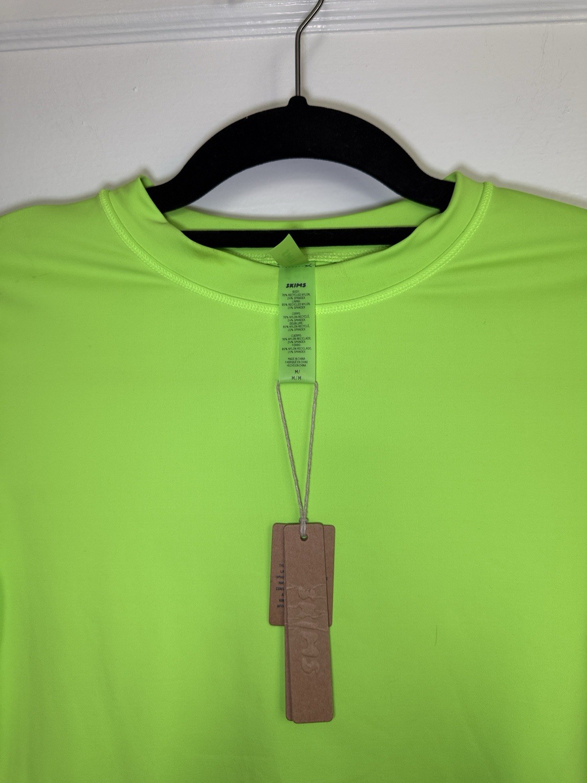 SKIMS Neon Green Crew Neck Short Sleeve Stretch Bodycon Mini Dress Size M Swim
