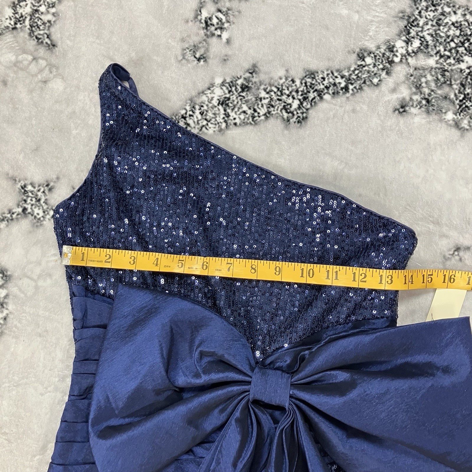 Eliza J Navy Sequin One Shoulder Bow Formal Cocktail Dress Womens Size 4 Gown