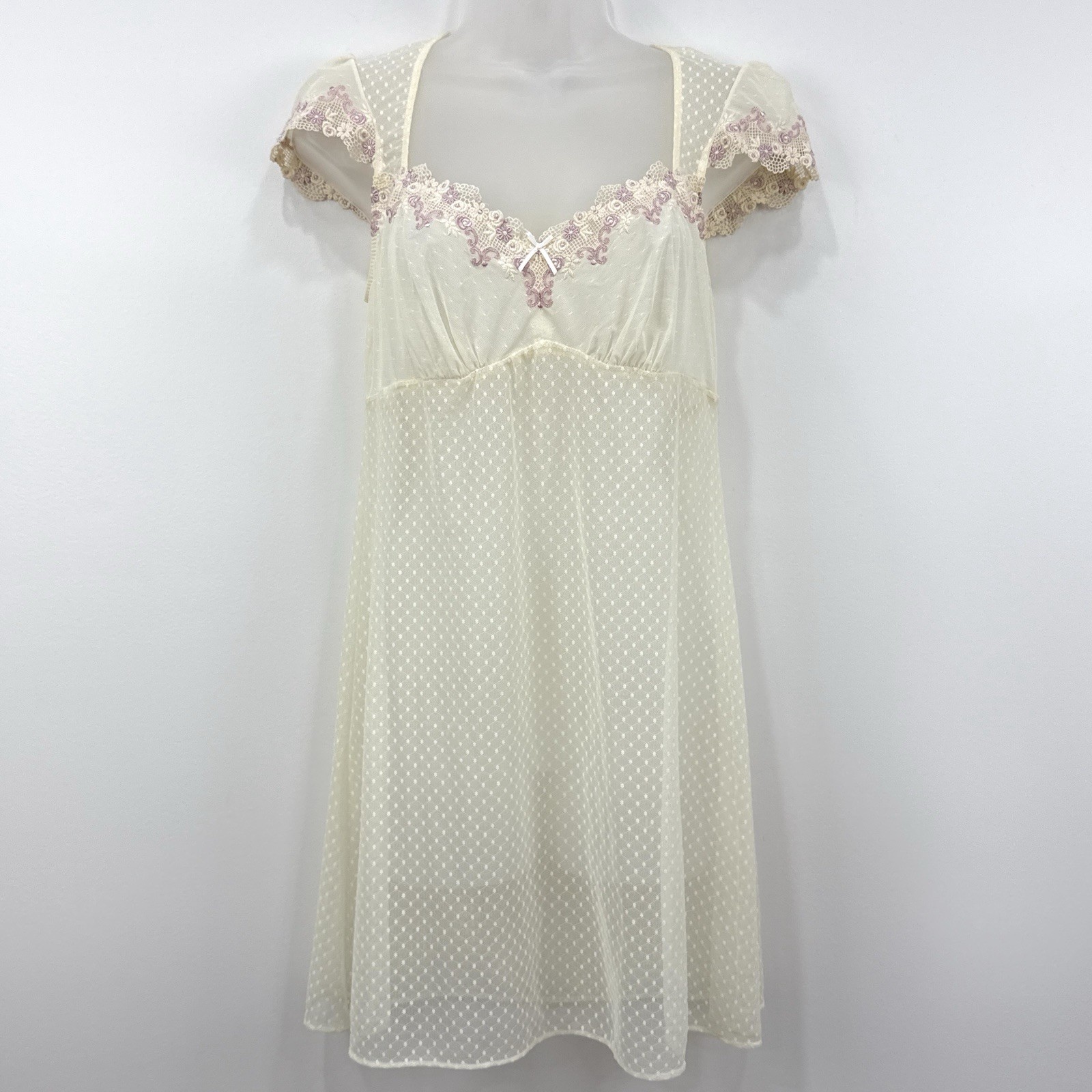 Cosabella Babydoll Dress L Sheer Fairy Y2K Coquette Mesh Victorian Italy Lace