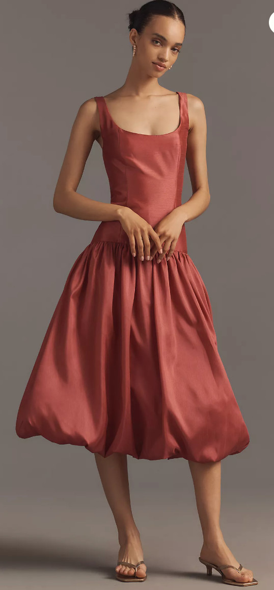 HUTCH ANTHROPOLOGIE MAUVE NATALIA SCOOP NECK DROP WAIST BUBBLE HEM MIDI DRESS 4