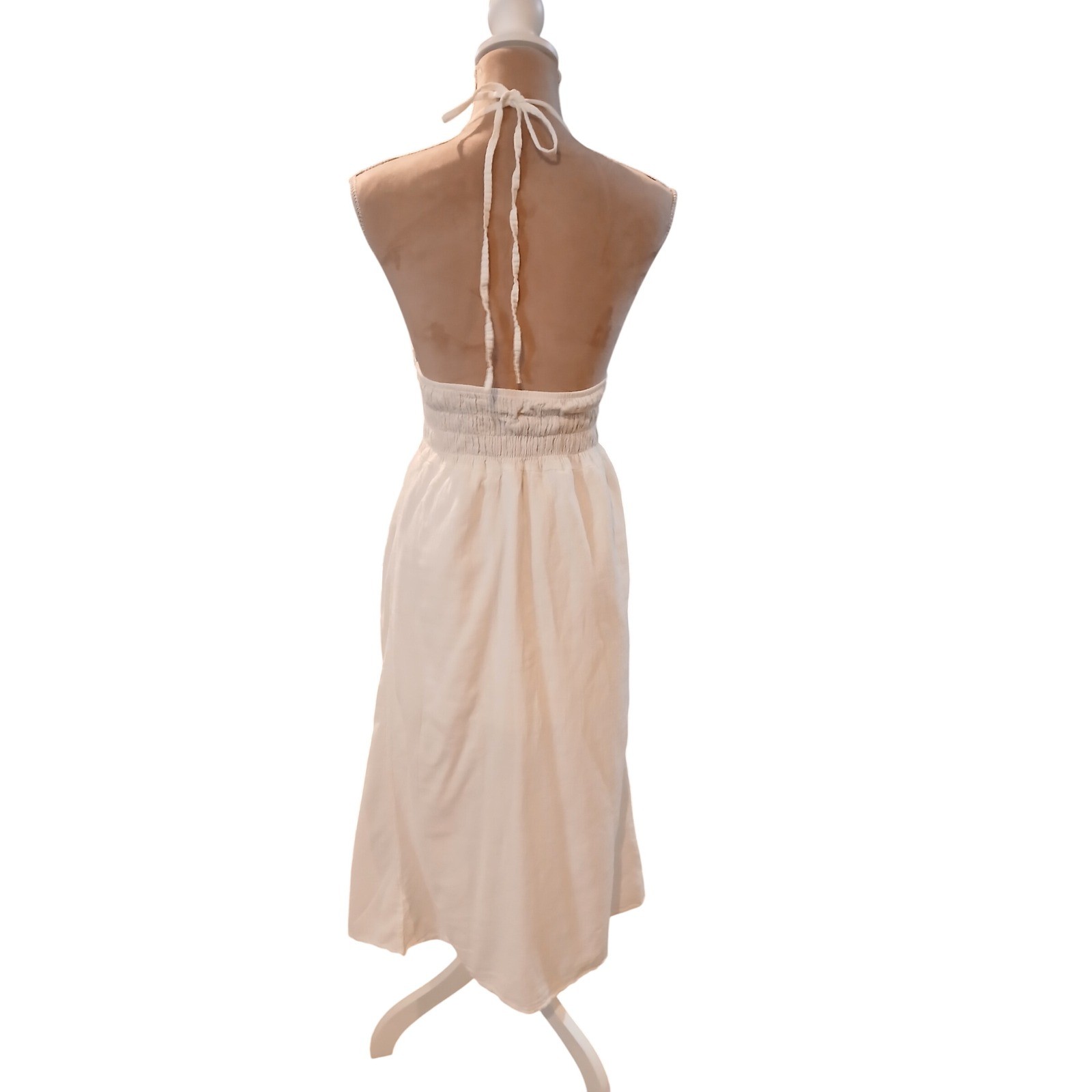 Seaspice Resort Wear Small White 100% Peruvian Cotton Halter Split Midi Dress