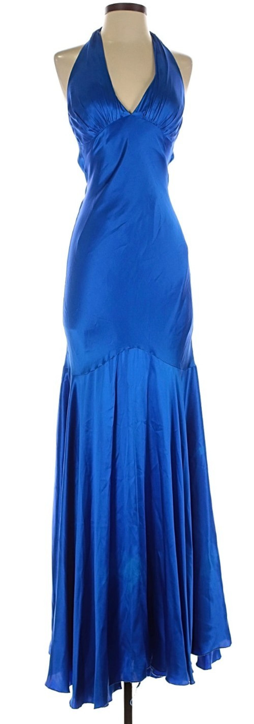 Cache Vintage Silk Maxi Gown In Blue Size 2