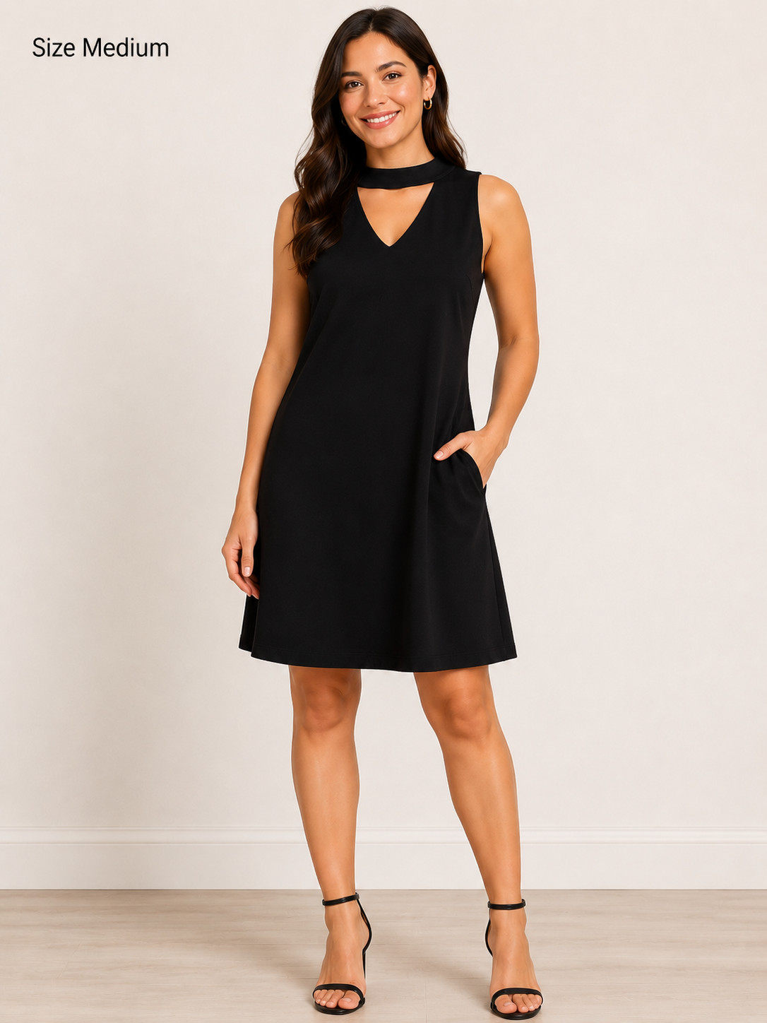 Milly Black Choker Neck Shift Dress Women’s Size Medium Sleeveless Little Black