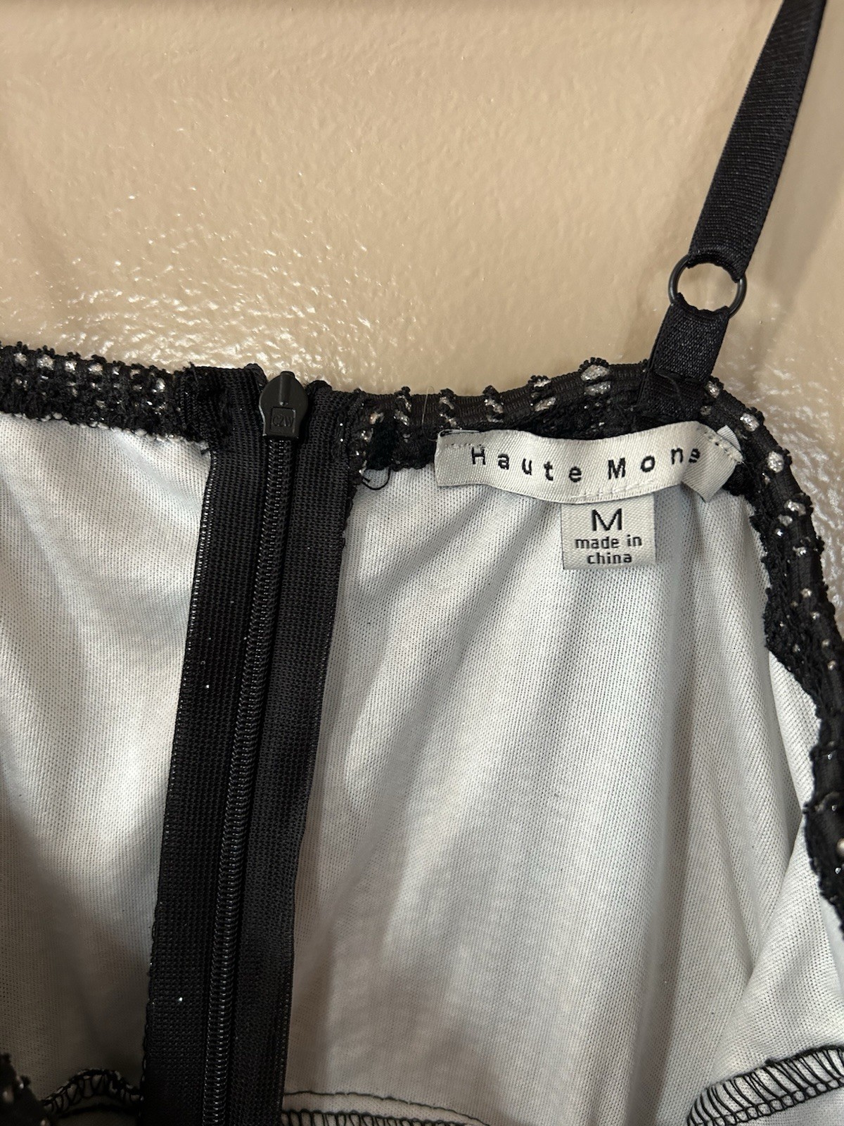 Haute Monde Black Silver Lace Up Strappy Mini Slip Dress Sleeveless Size M
