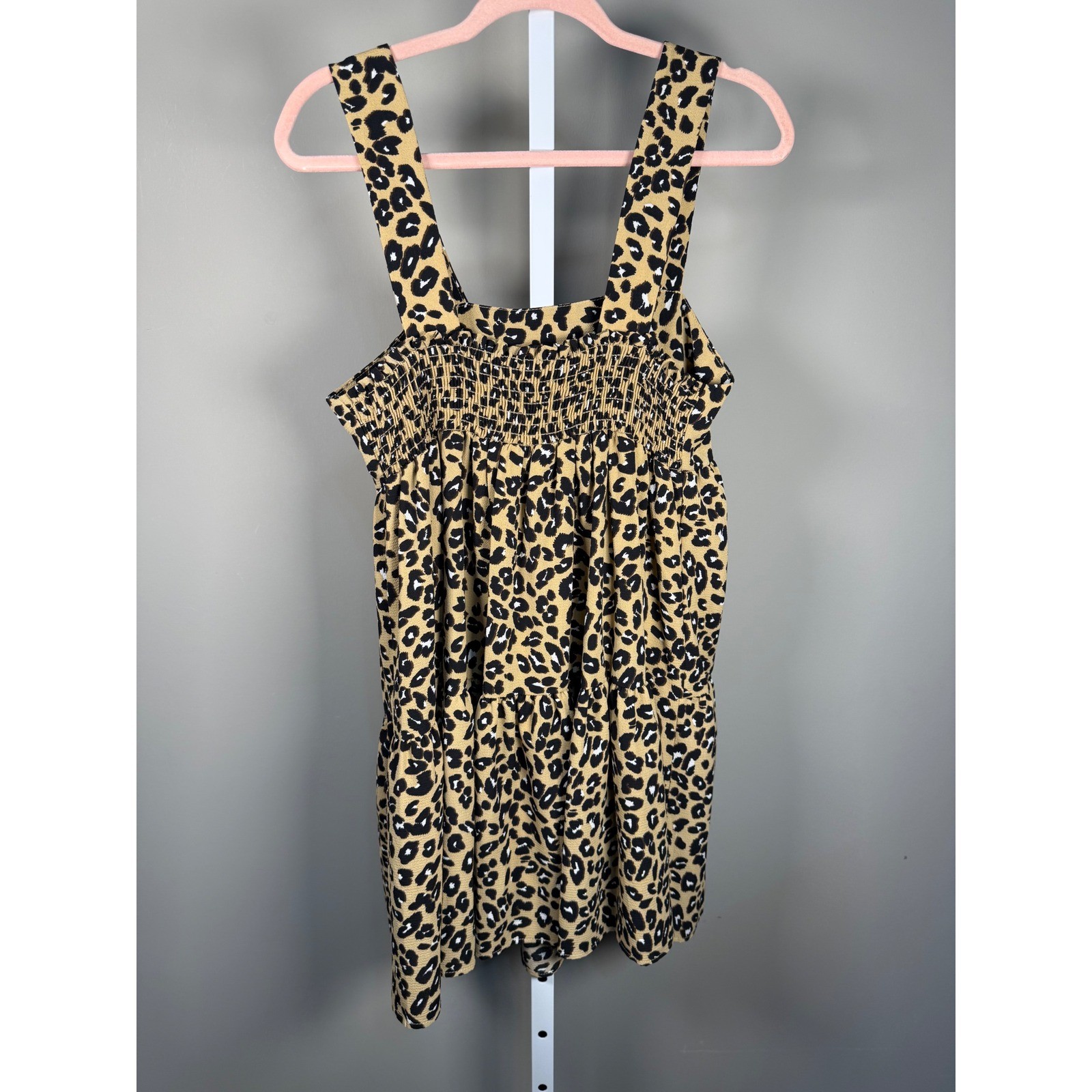 Adrienne Leopard Print Tiered Mini Dress NWT Size M Chic Trendy