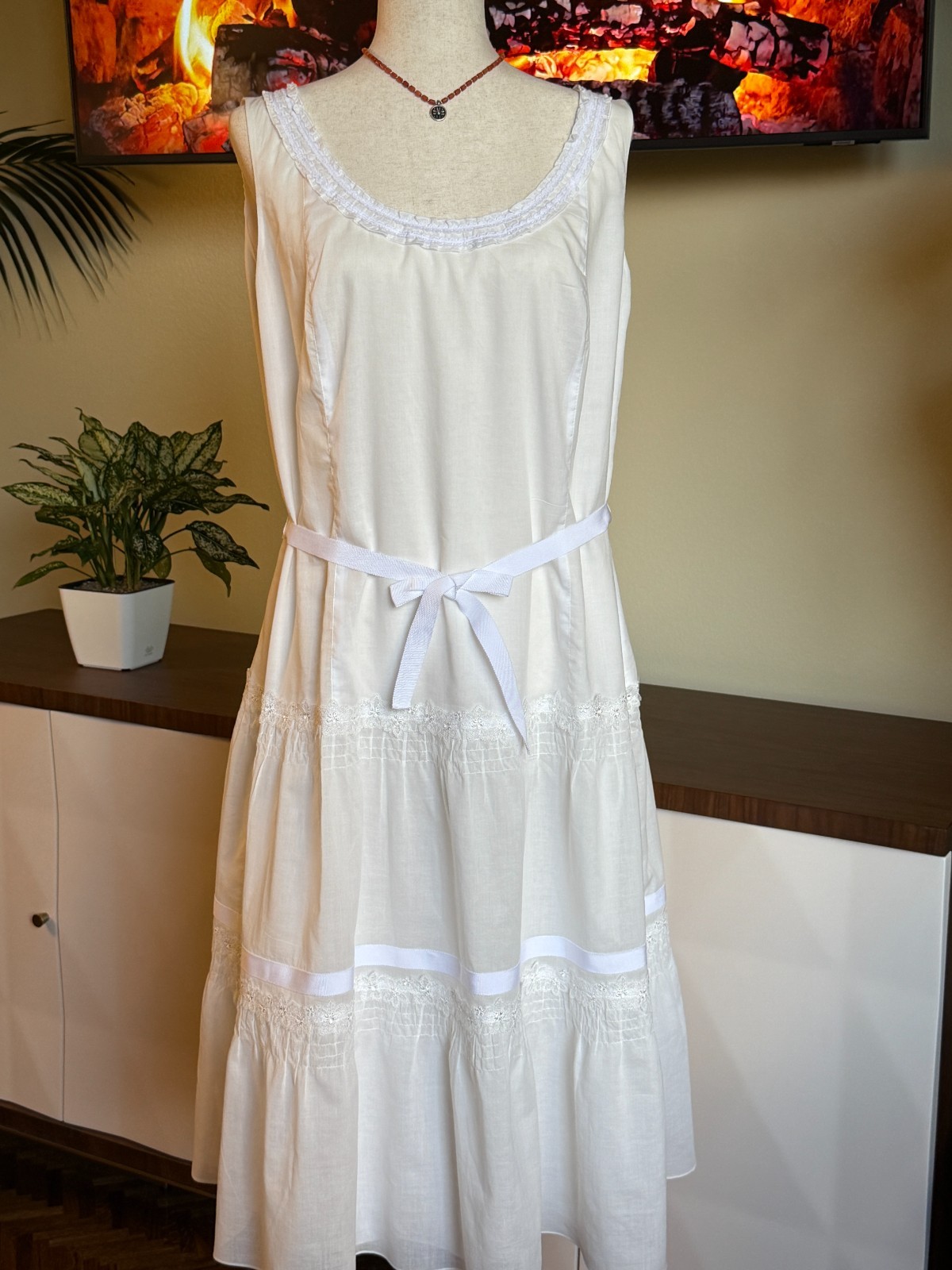 Women’s White Summer Dress Laurel, Handmade, French Cotton Batiste, Ukrainian