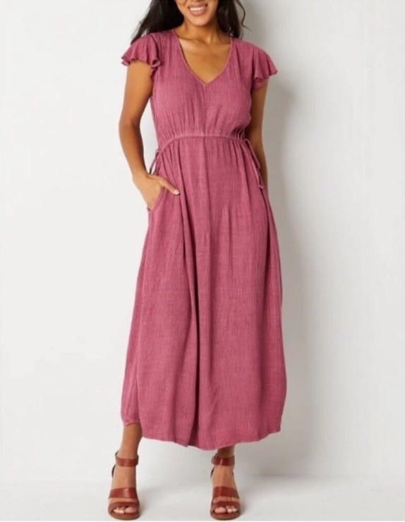 Frye & Co. Women’s Flutter Sleeve Light Weight Adjustable Waist Dusty Rose Midi