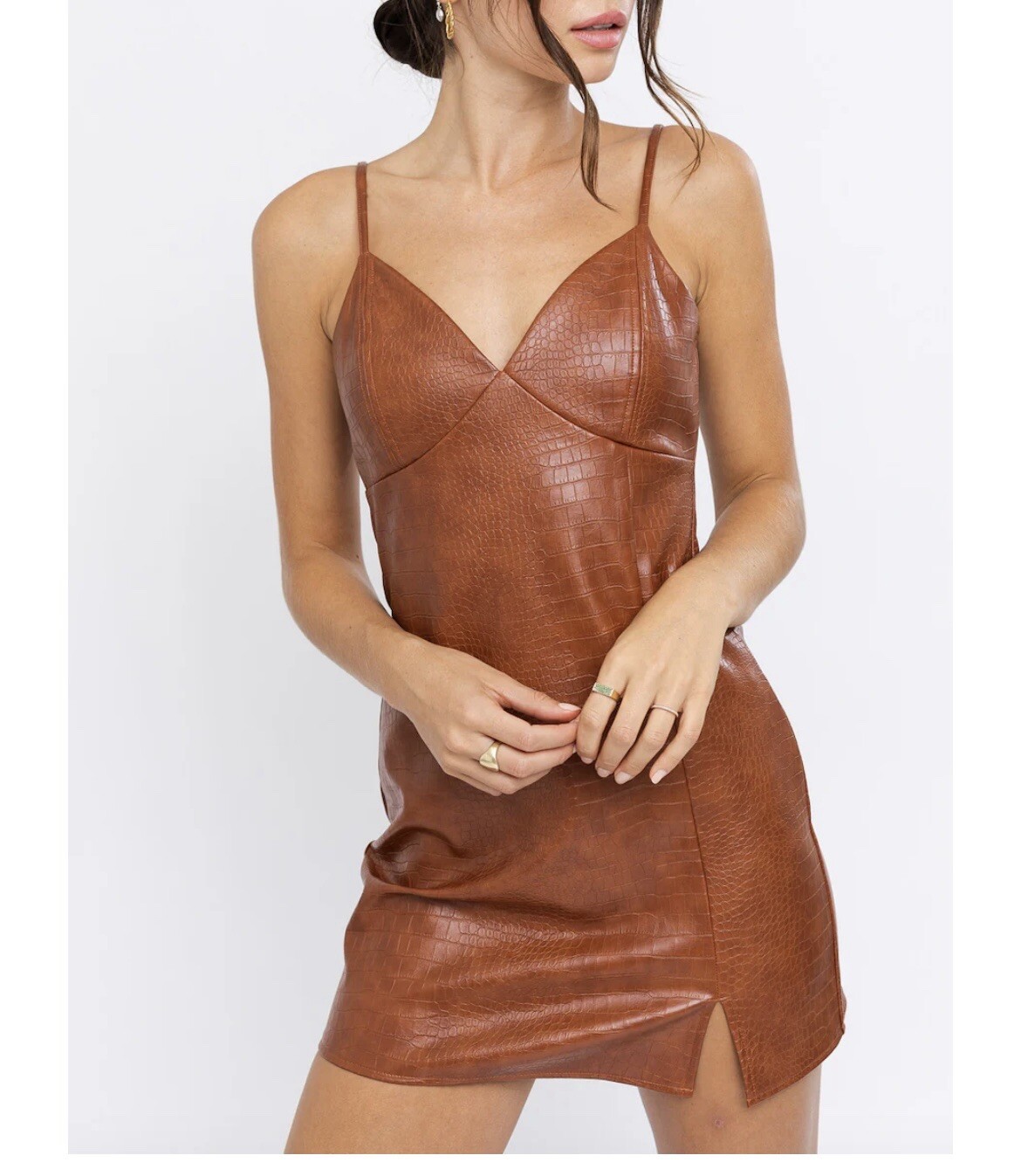 NWT Le Lis Collection Womens Camel Croc Dress w/ Adjustable Straps – Size Medium
