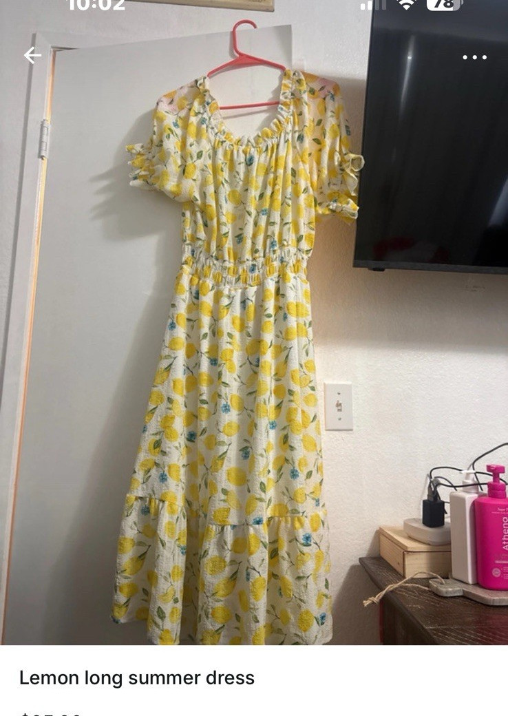 Women’s XL Lemon Floral Smocked Waist Ruffle Short Sleeve Maxi Dress