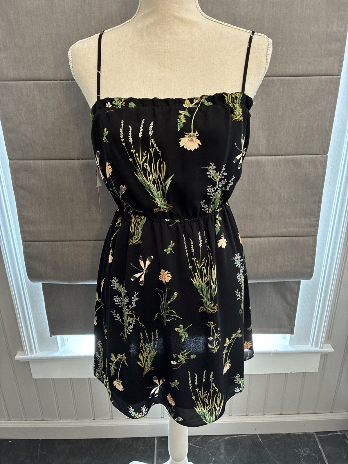 ARITZIA Sunday Best Black Floral Mini Dress Spaghetti Straps Stretch Summer S