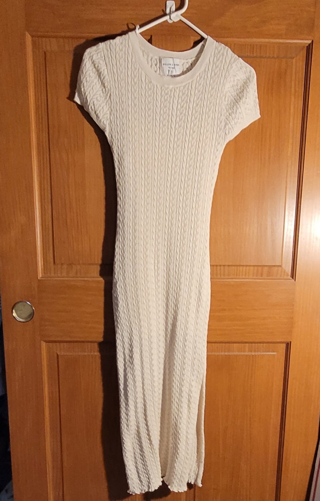 Cream Loose Knit Maxi Dress Woman’s S Lined Ruffled Hem Wind and Willow