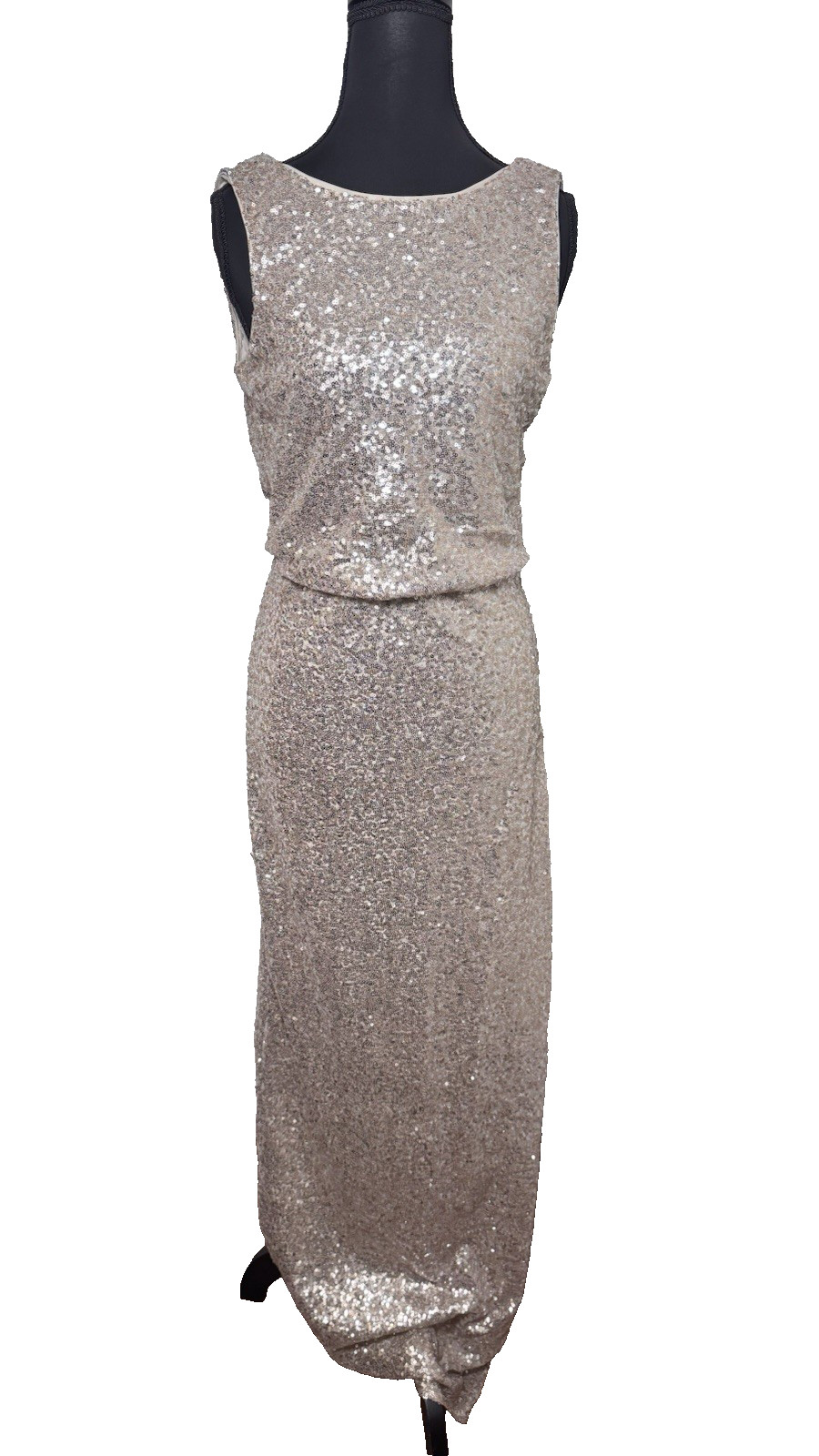 Crystal Doll Jr Size 7 Rose Gold Silver Sequin Maxi Gown Open Back Party Dress