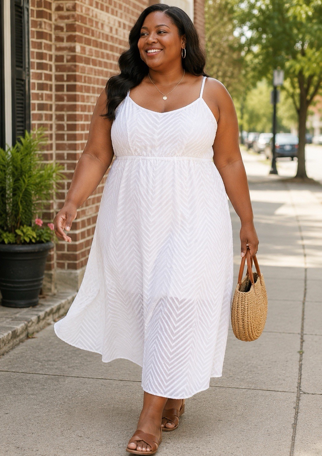 Lane Bryant White Flowy Lined Maxi Dress Sleeveless Tiered Plus 22/24 Adjustable