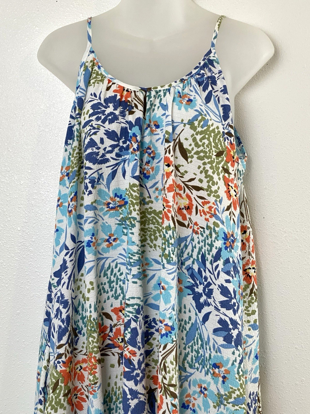 Three Bird Nest Ellie Ruffle Midi Dress Small Floral White Blue Green Boho