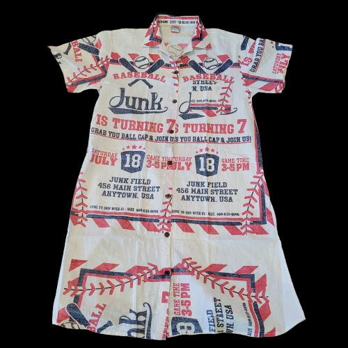 Flour Sack Dress Baseball Junk Vintage Look Feed Sack Garden Hippie Boho 1 Size