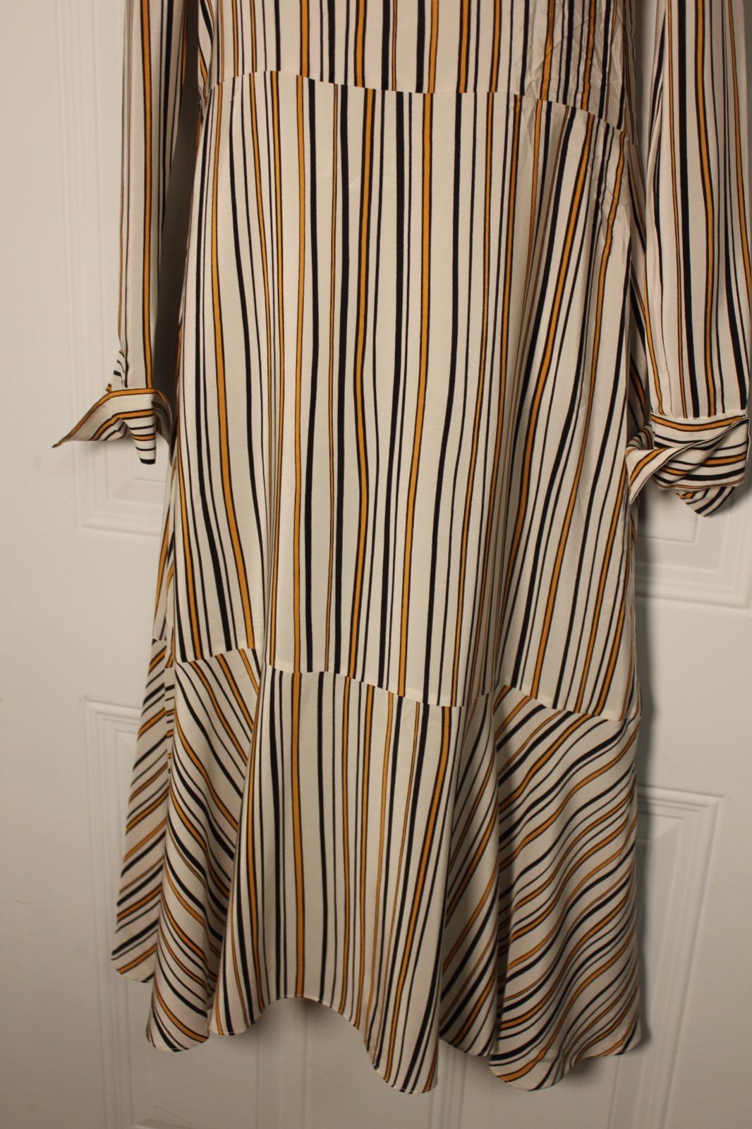 Dorothee Schumacher SatinDress Mock Neck Tiered Midi Luxury Designer SZ Medium