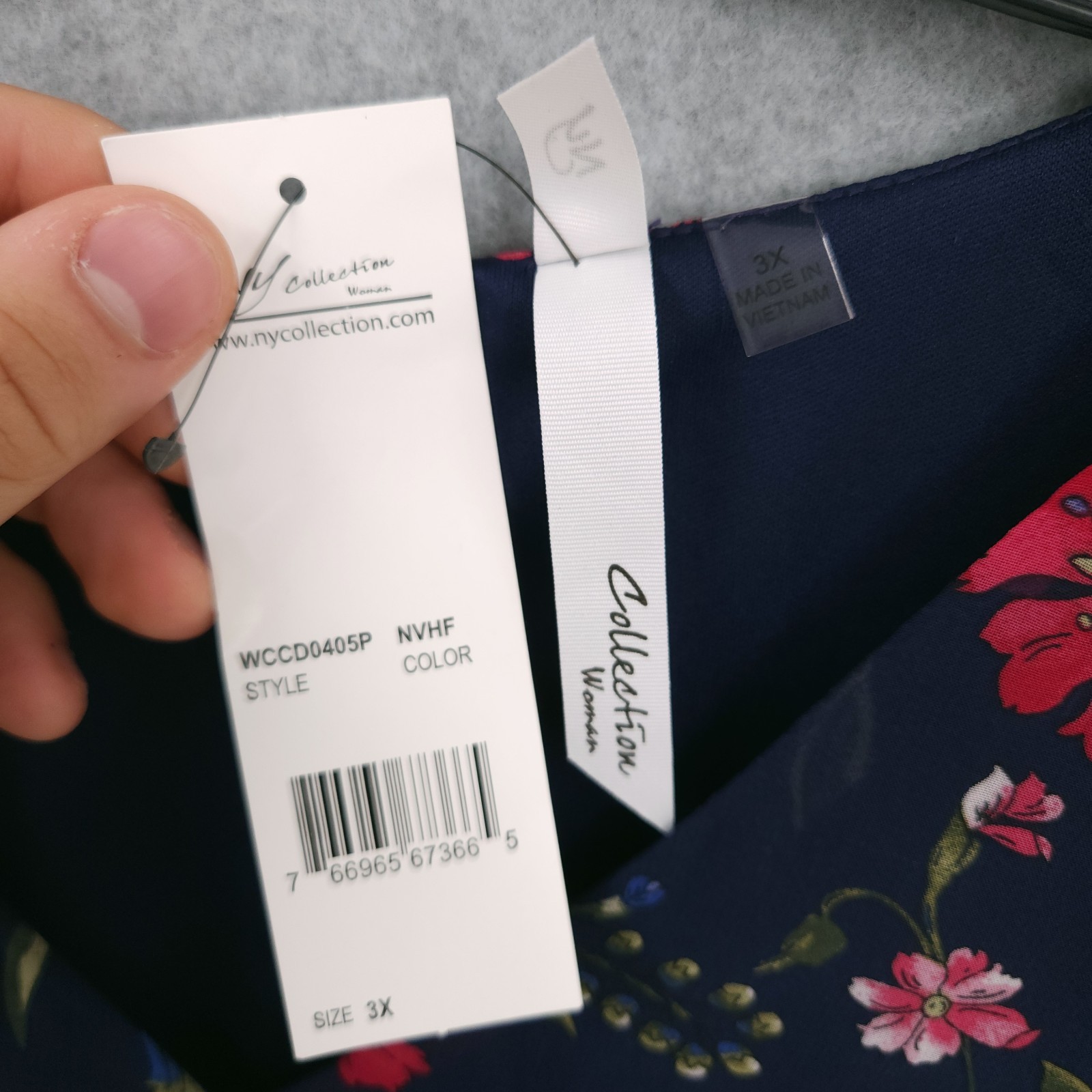 NY Collection Belted V Neck Floral Print Navy Dress Womens Size 3X NWT