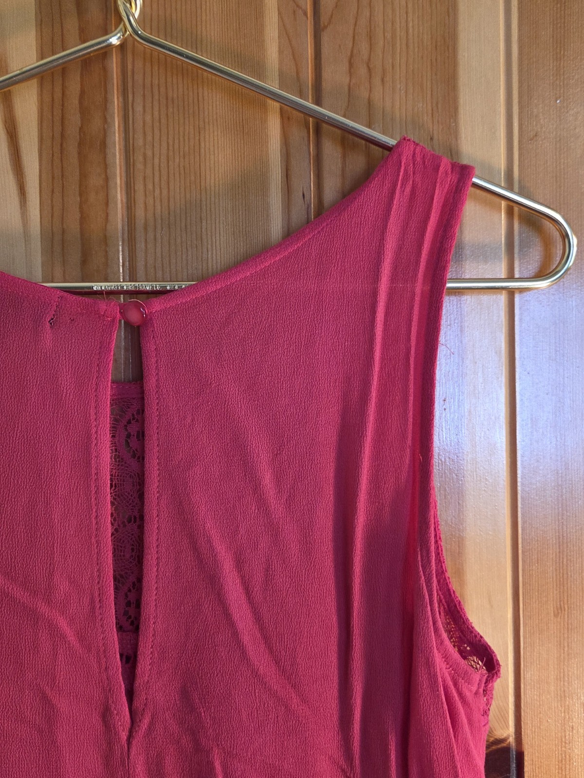 Macys Sequin Hearts Sleeveless Crochet Yoke Flowy Dress Raspberry Red Large NWT