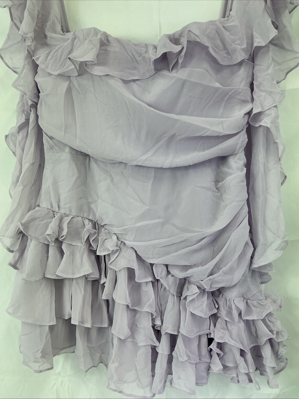 Oh Polly Birdie Off Shoulder Lilac Ruffle Chiffon Mini Dress UK 14 US 10 NWT
