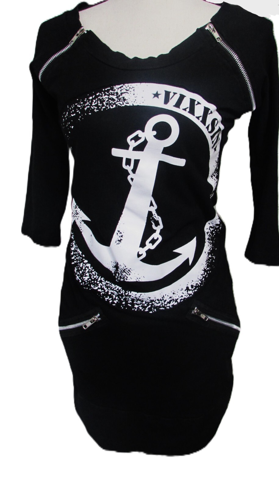Vixxsin Black Dress S Anchor Zippers Gothabilly Rockabilly Nautical Punk Indie