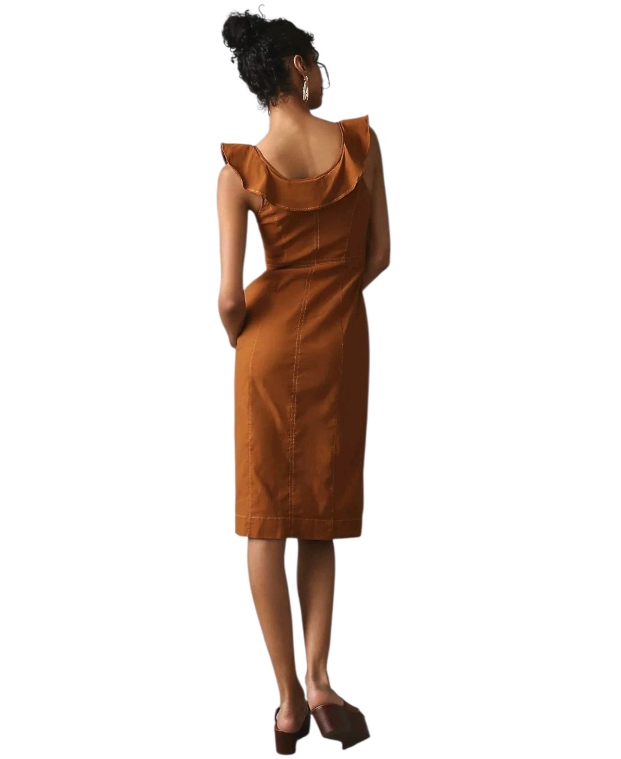 Anthropologie Ruffle Button-Down Midi Dress Rust Brown Linen S Cottagecore Boho