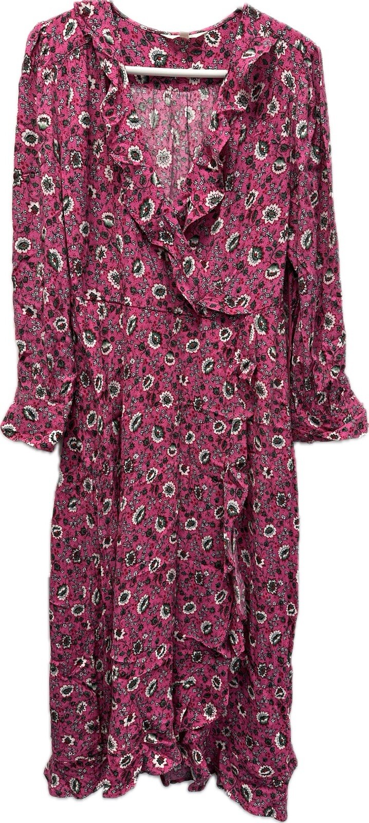 Per Una Pink Floral Ruffle Long Midaxi Dress Size 14 Reg
