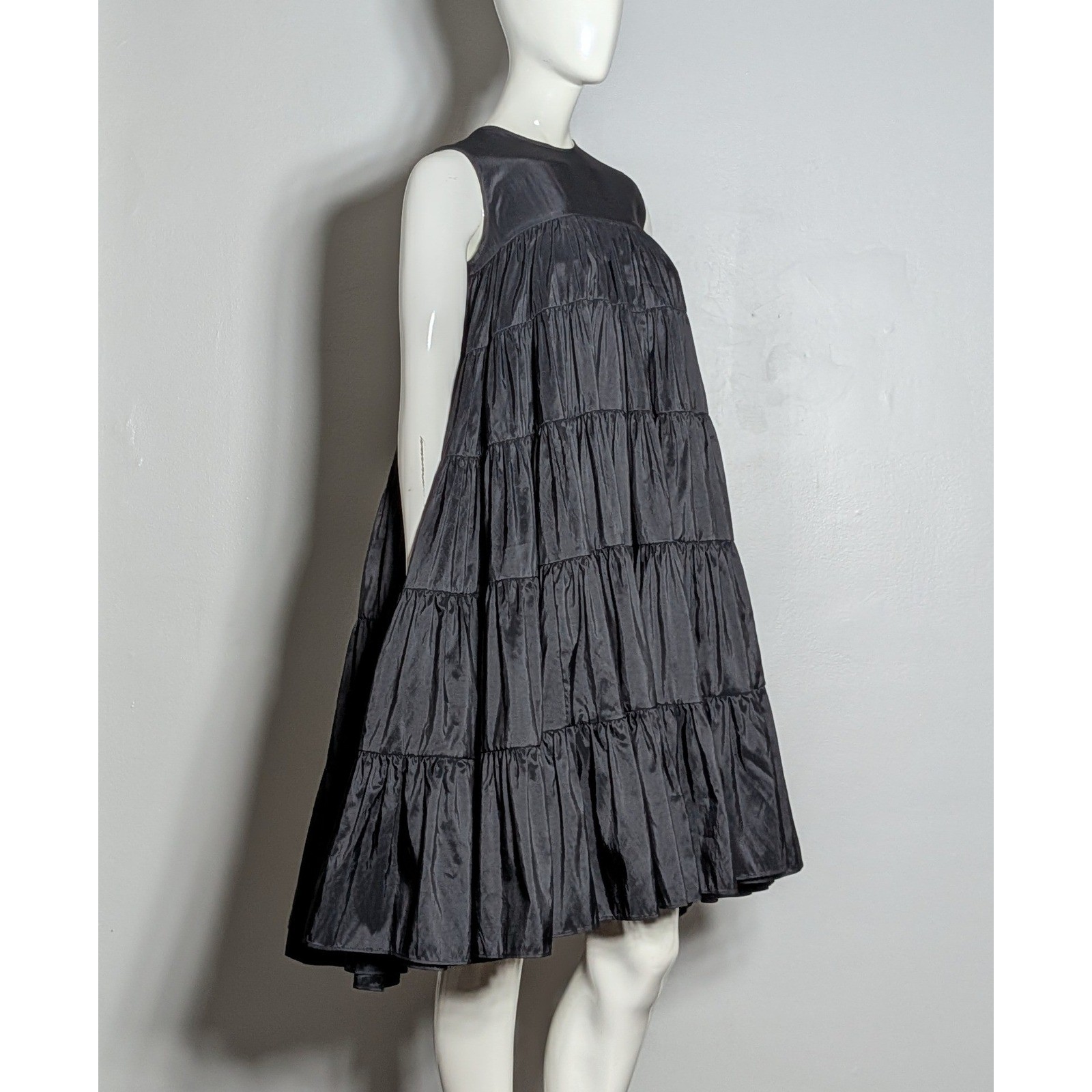 Cecilie Bahnsen Emmi Faille Tiered Midi Dress Black UK10 US6 Sleeveless