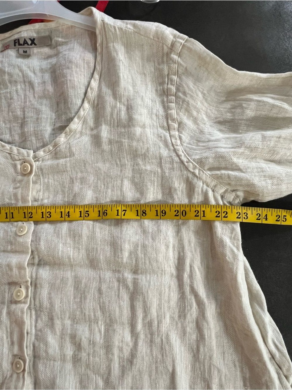 Flax Linen Button-Front Long Roll Top Sleeves Dress Coastal Beige Oversized M
