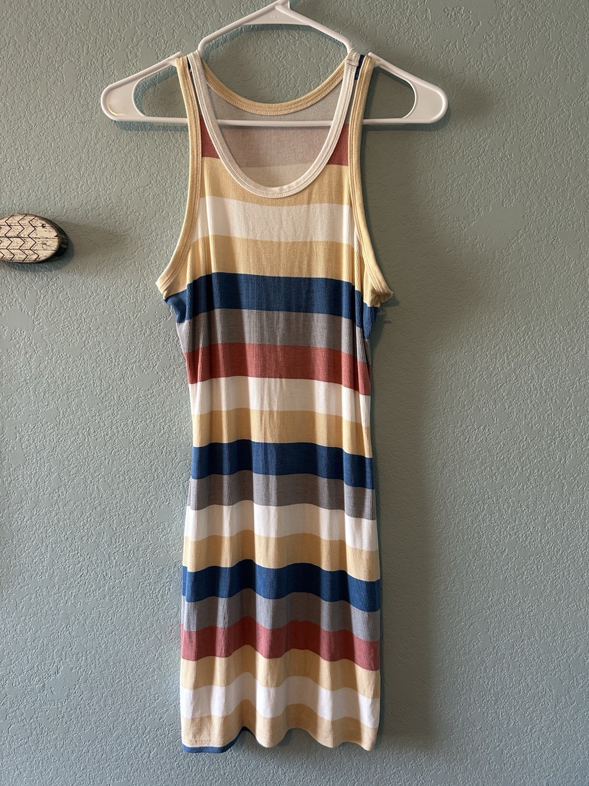 Cream Beige Blue & Pink Color block Sundress Women’s Size Medium