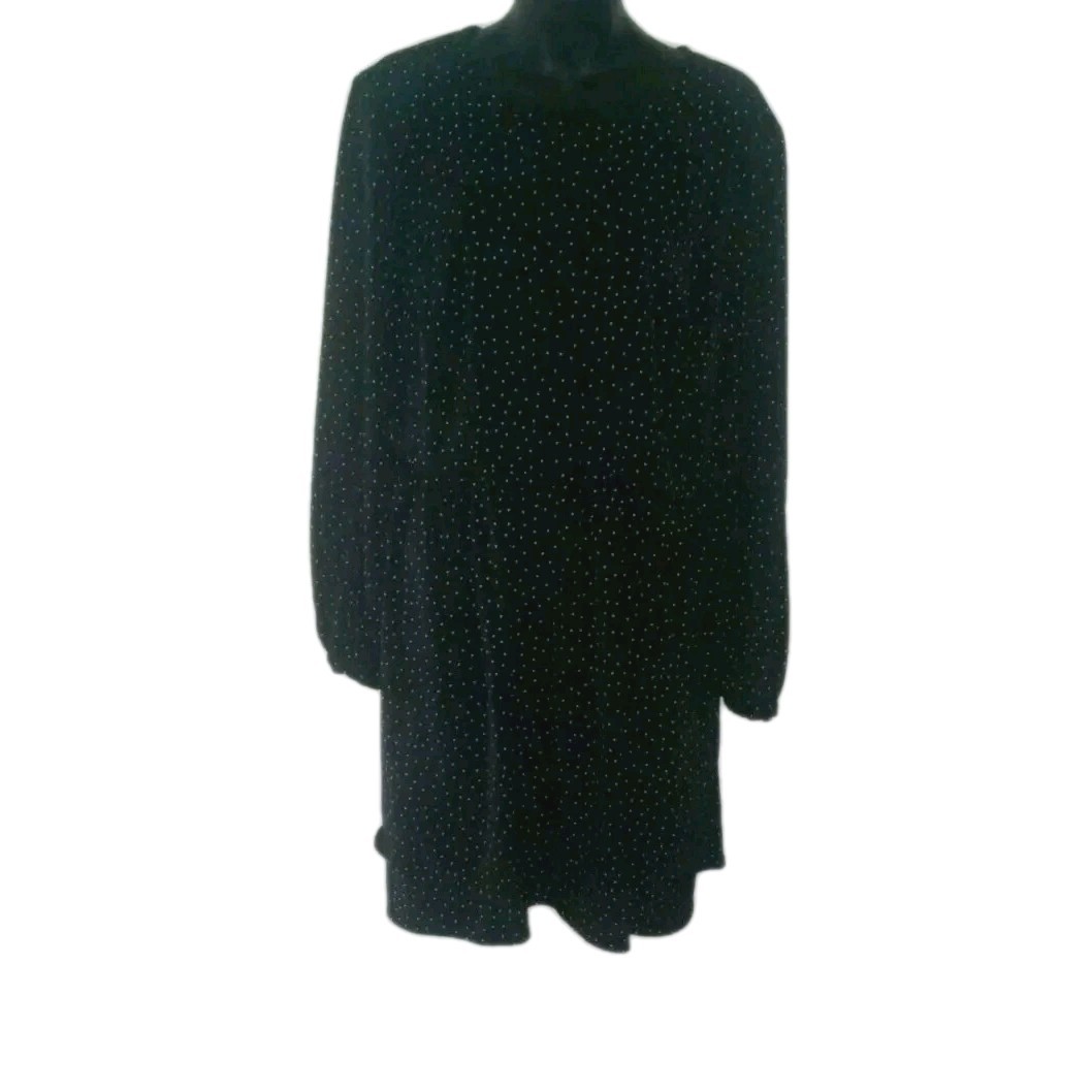 Popsugar Scoop Neck Long Sleeve Black &white Polka Dot Bohemian At Knee Dress XL