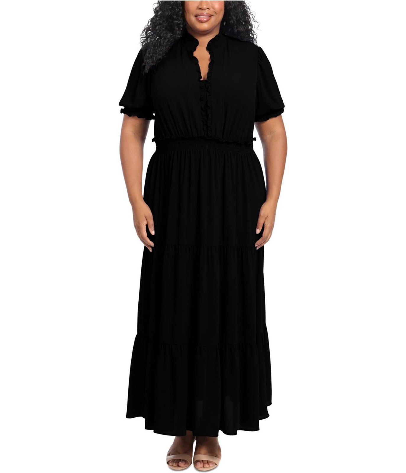 LONDON TIMES Womens Smocked Tiered Maxi Dress