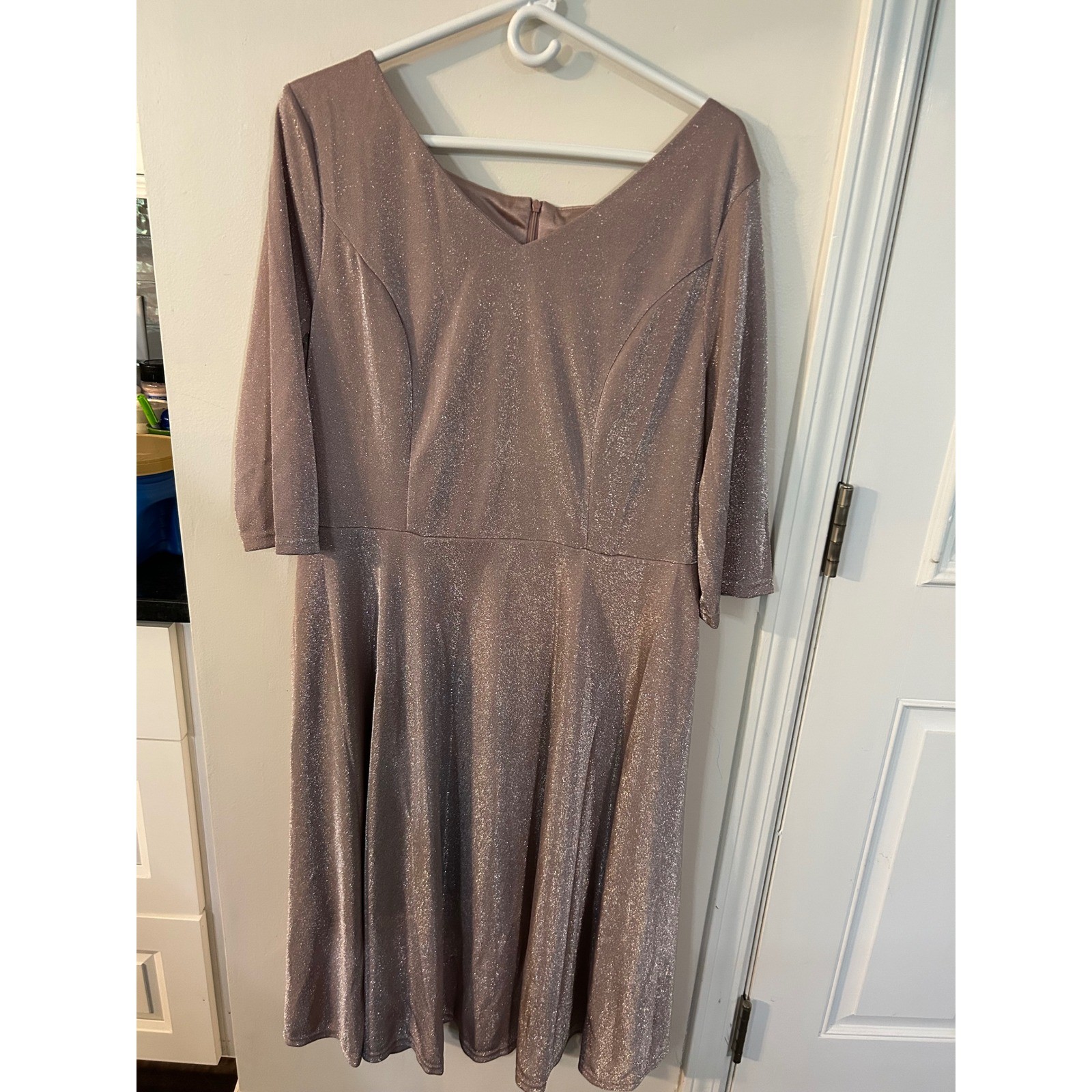 Dressystar Womens XXL Rose Gold Metallic V-Neck A-Line Cocktail Dress NWT