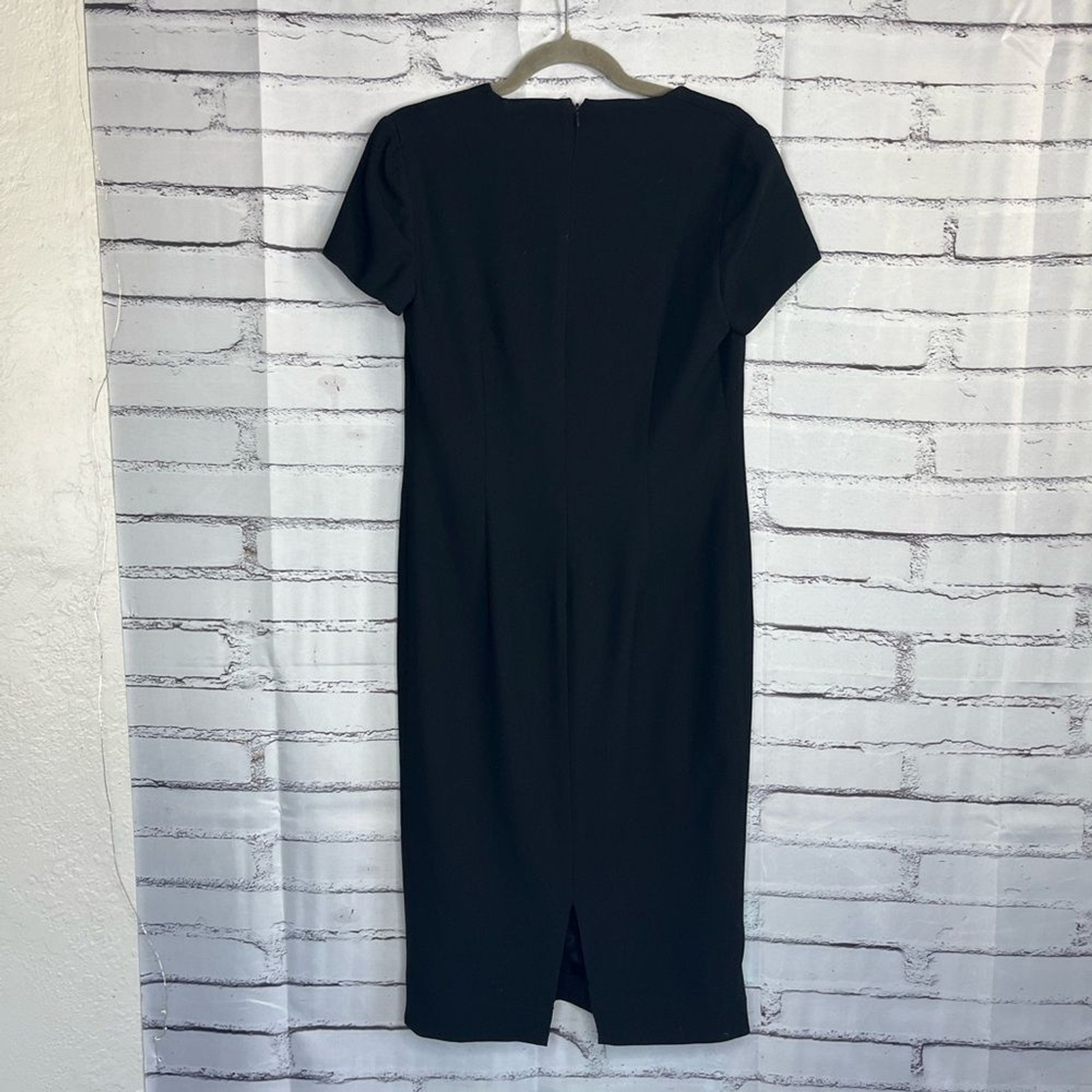 Linda Allard Ellen Tracy Black V-Neck Midi Dress Zip Back Elegant Flowy M Casual