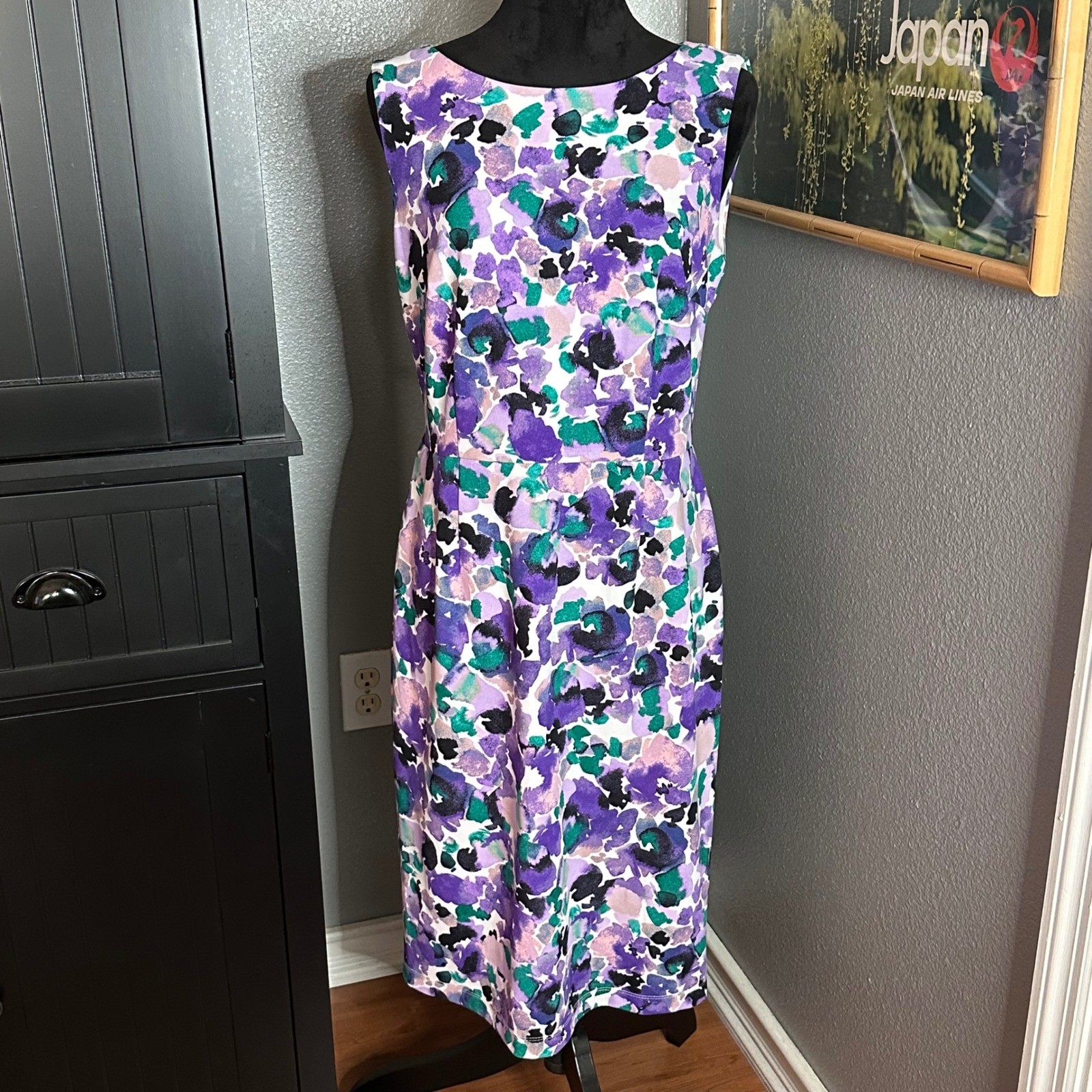 Alyx Womens Floral Sheath Dress Size 10 Career Purple Midi Preppy Romantic