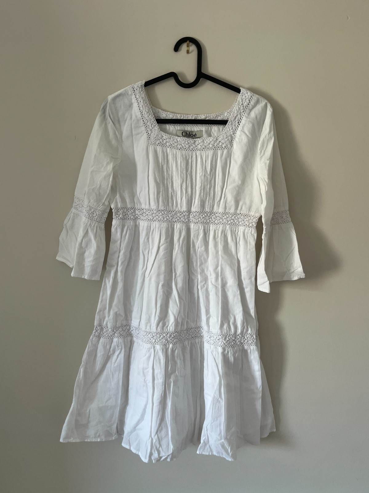 Chloé Phoebe Philo White Cotton Lace Pintuck Mini Dress FR 38 US 6