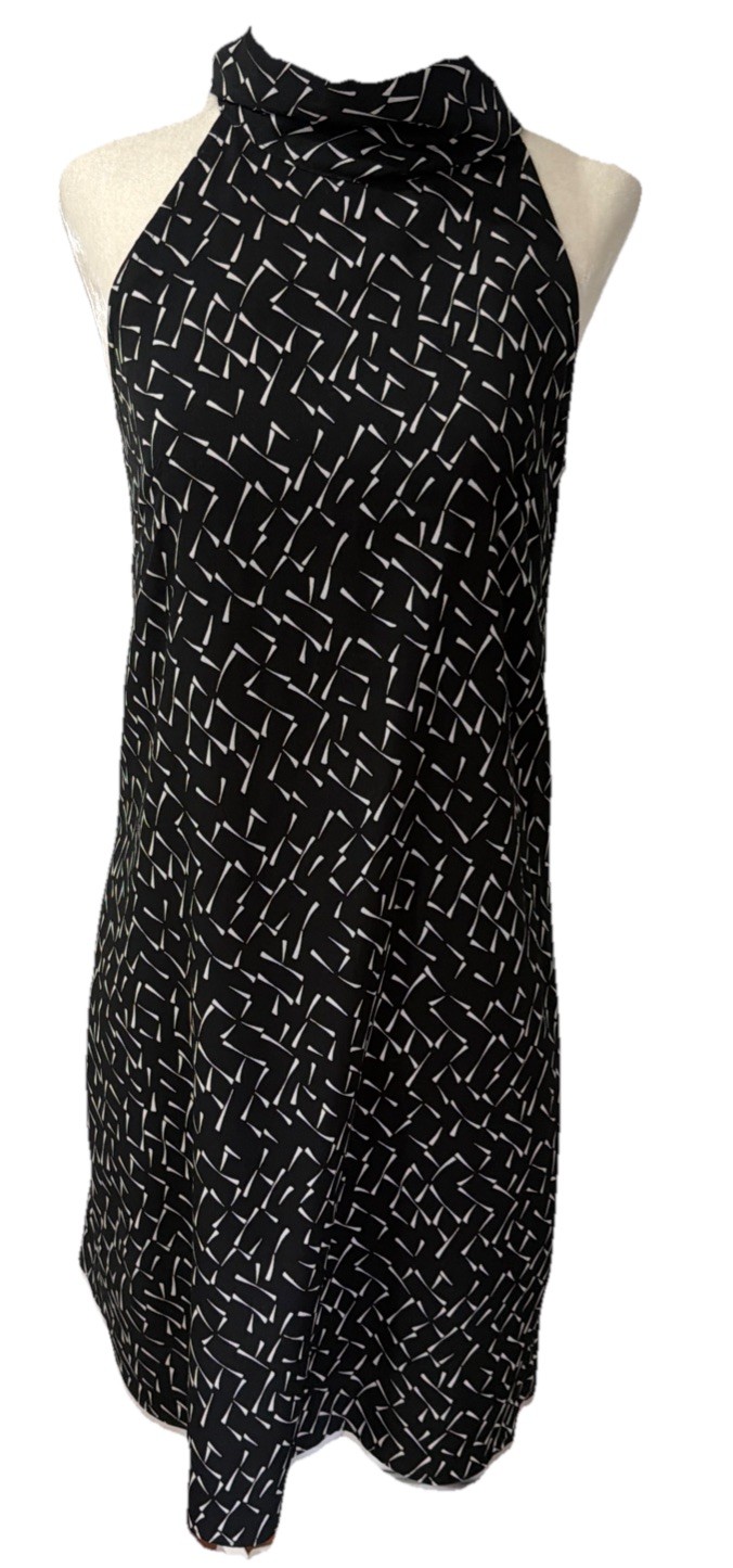 Banana Republic Women’s Halter Black White Patterned Shift Dress W/ Bow Size 0