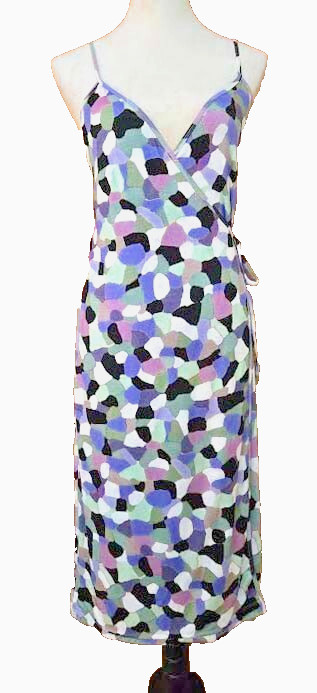 Dai Moda Women’s -L Wrap Dress “Fiji” Spaghetti Strap Abstract Print Bamboo
