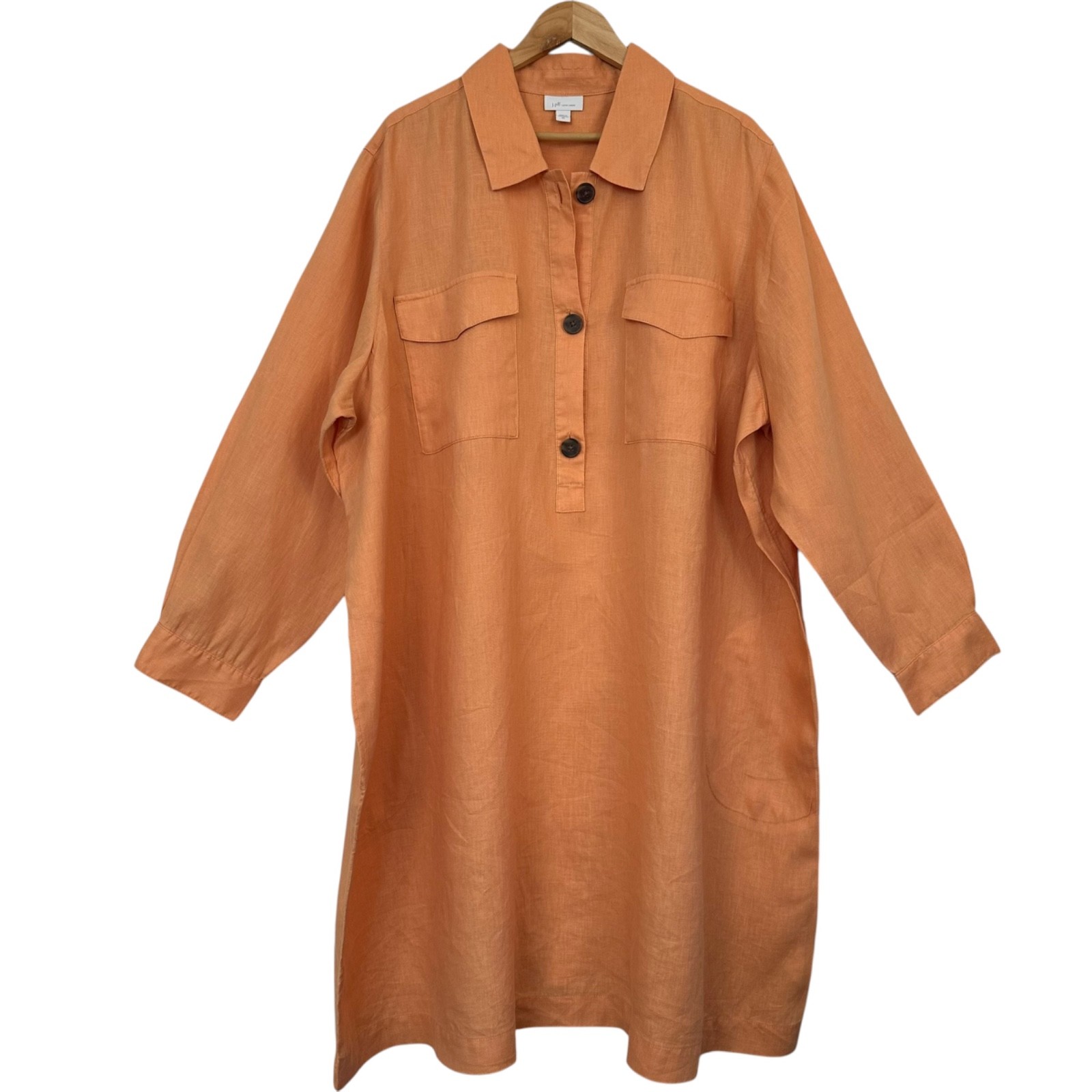 J. Jill Linen Popover Shirtdress in Apricot Womans 4X Resortwear Minimalist