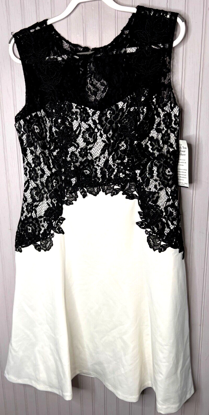 SANGRIA Womens DRESS 14 Black Lace White Designer Style Wedding Romance NEW $100
