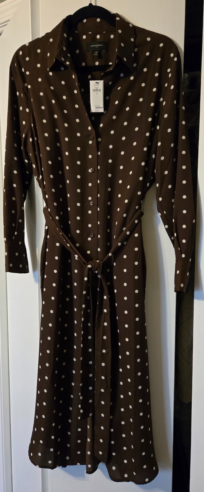 Banana Republic Polka Dot Midi Shirtdress Women’s US Size M Dark Brown