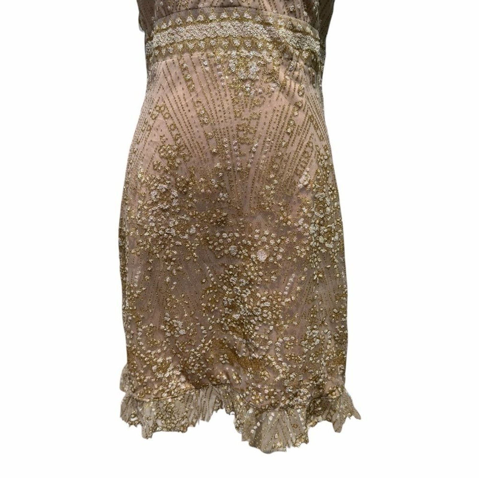 Hello Molly Match Me Champagne Sequin Mini Dress Open Back Ruffle Sz 6 Cocktail