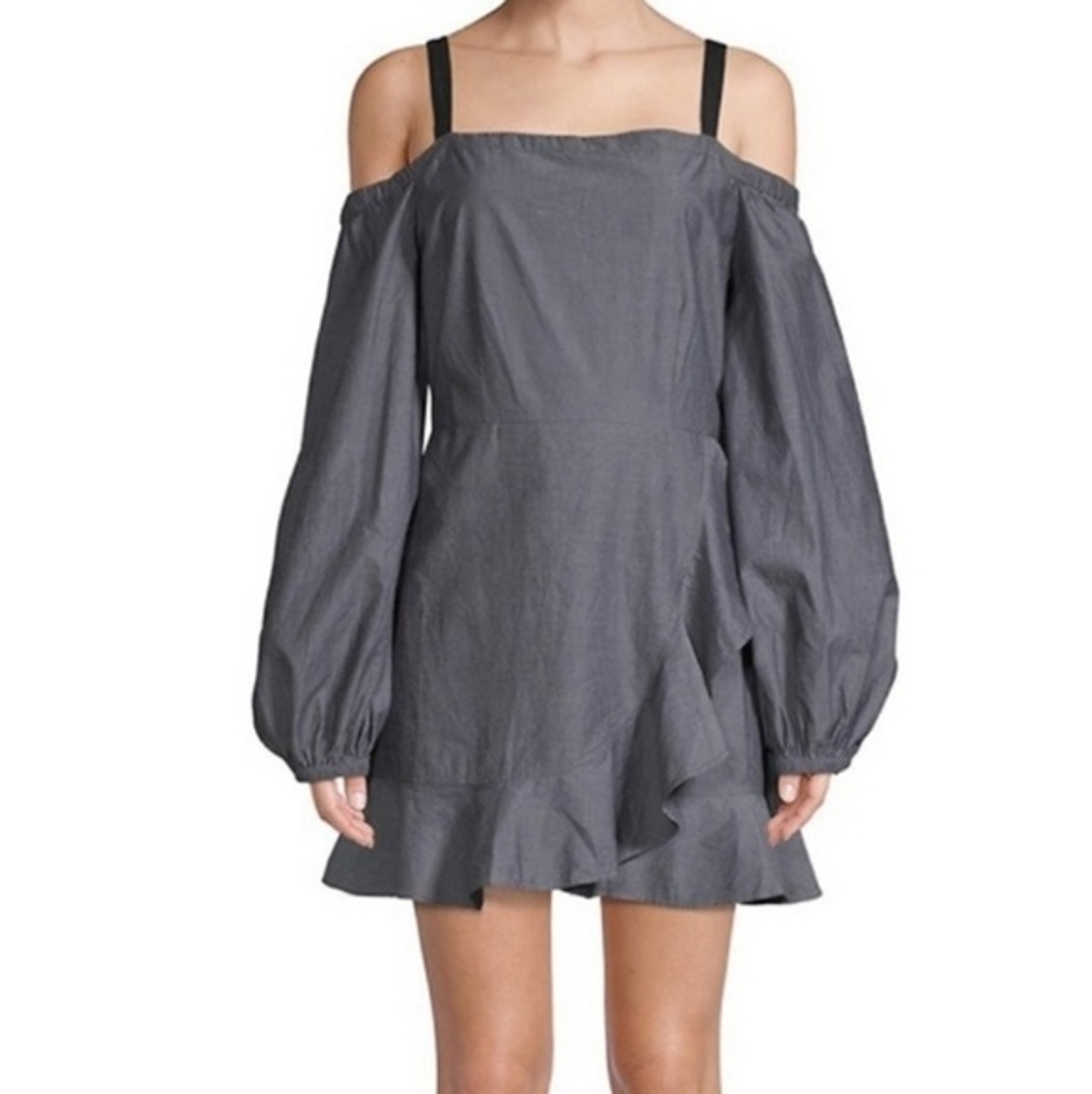 Lovers + Friends Chance Chambray Cold Shoulder Ruffled Mini Dress Modern Chic S