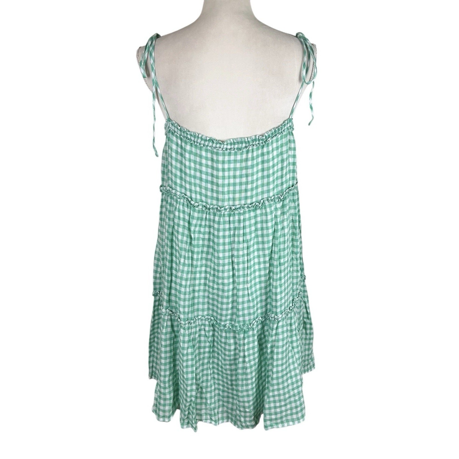 Rails Caralyn Tiered Basil Gingham Linen Casual Picnic Dress Size Large NWT