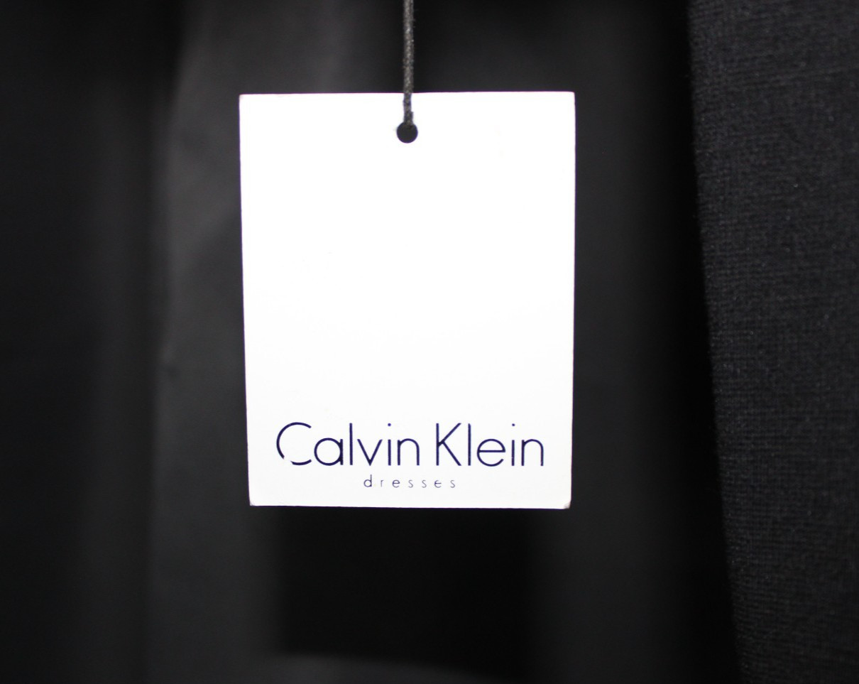 Calvin Klein Black Sheath Stretch Ponte Fur Cuffed Sleeve Dress