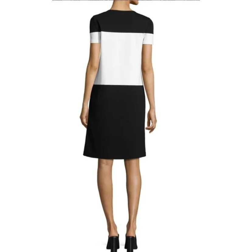 LAFAYETTE 148 Black White Colorblock Jersey Short Sleeve Shift Dress Size Medium