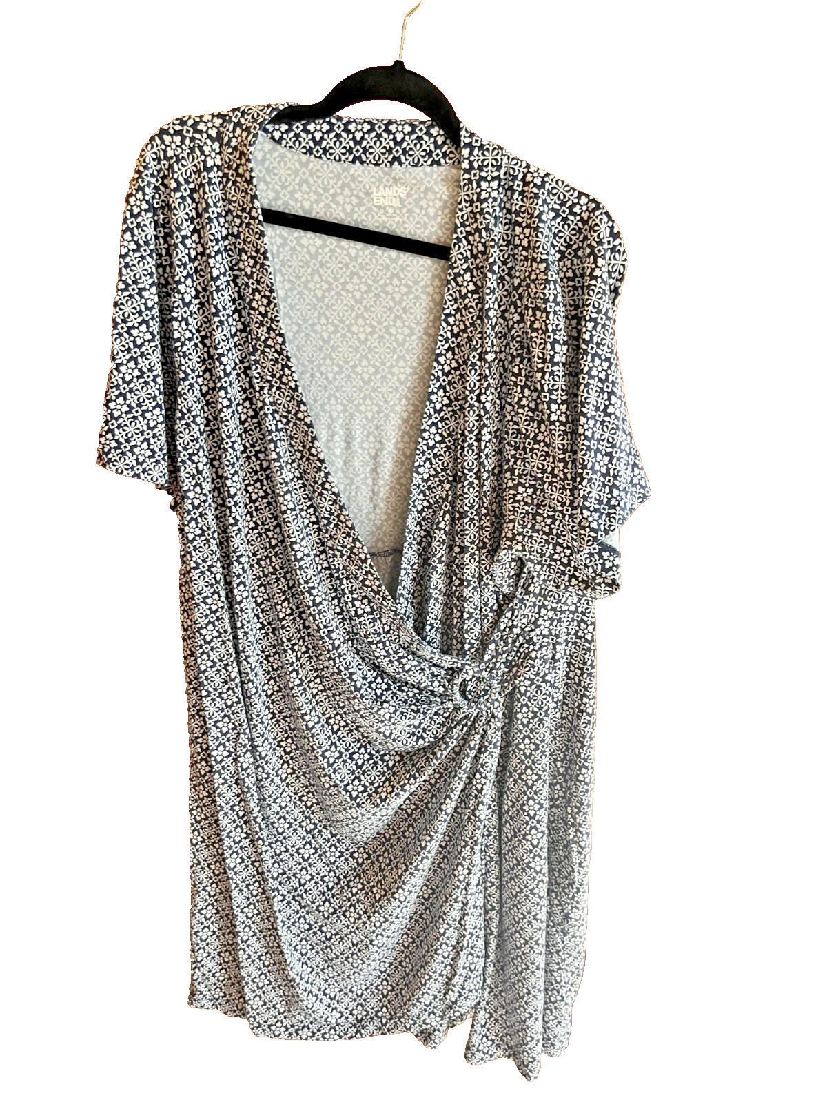 Lands End 3X Light Weight Cotton Modal Short Sleeve Above Knee Dress Navy Tile