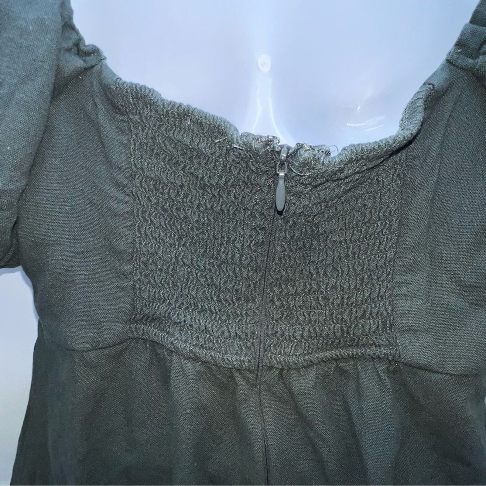 Mi Ami for Francesca’s Linen Blend Dk Green Puff Sleeve Midi Peasant Dress-Sz S