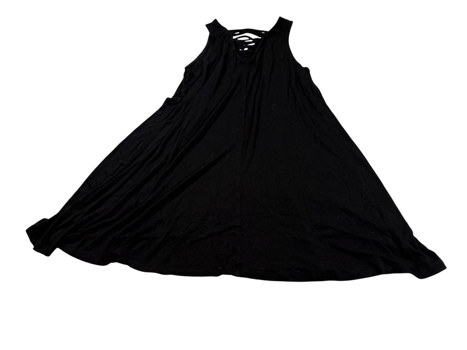 Alga dress Large Womens Black Strappy Back v neck Top Rayon Blend (HH232)